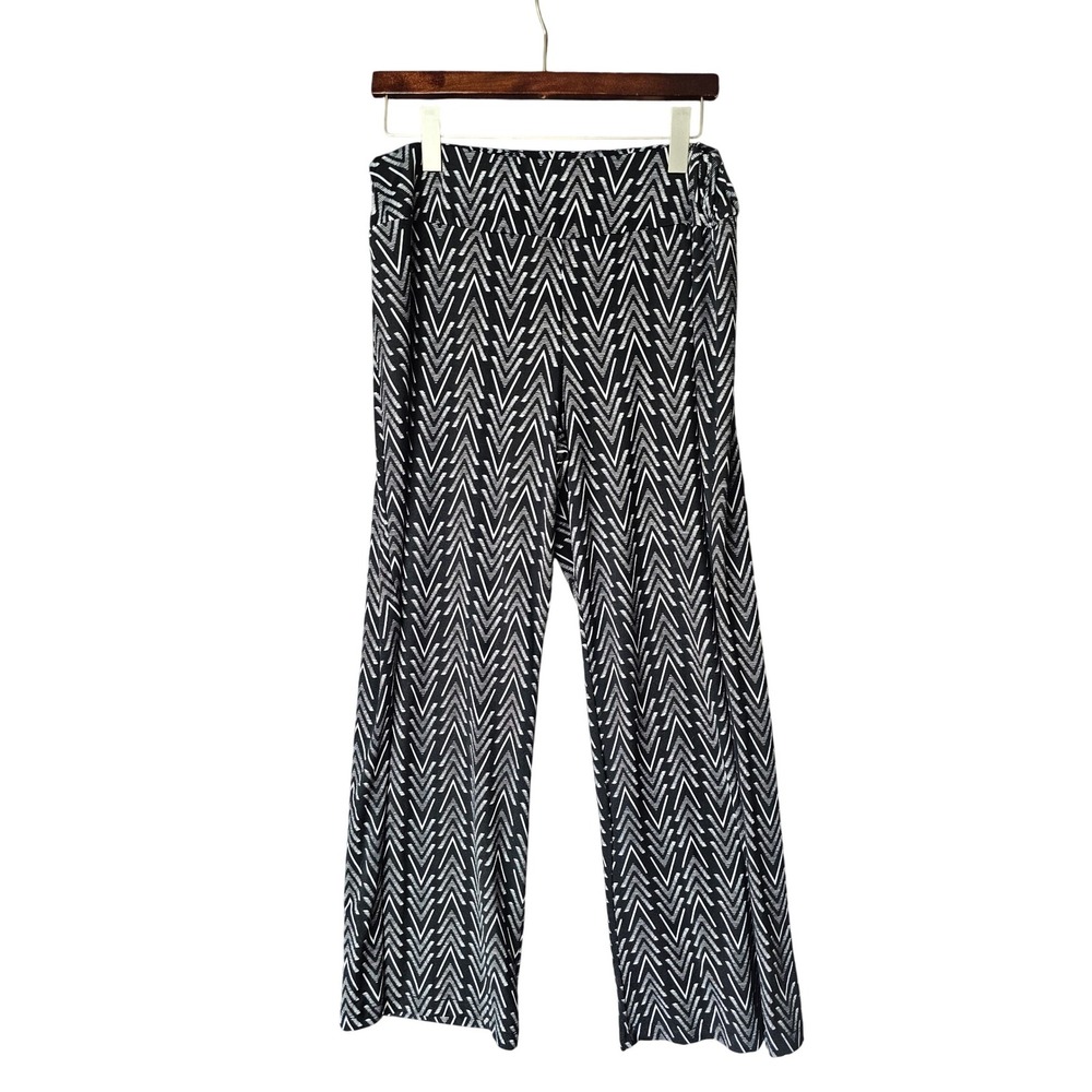 Robert Louis Wide Leg Pants Chevron Print Black‎ White Elastic Waist Size L
